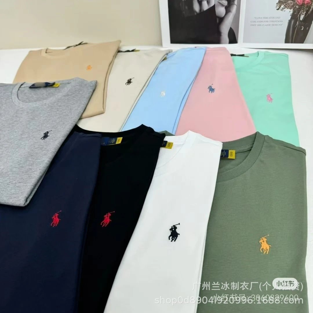 Paul Brand T-Shirt with LF Small Horse Embroidery - Women's Round Neck Short Sleeve Pure Cotton Tee, Men's Casual Pullover, Versatile Basic Top