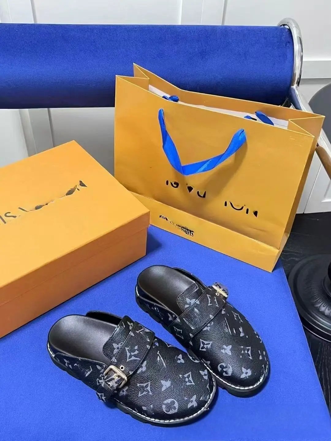 Louis Vuitton Monogram Mule Black Leather Slippers