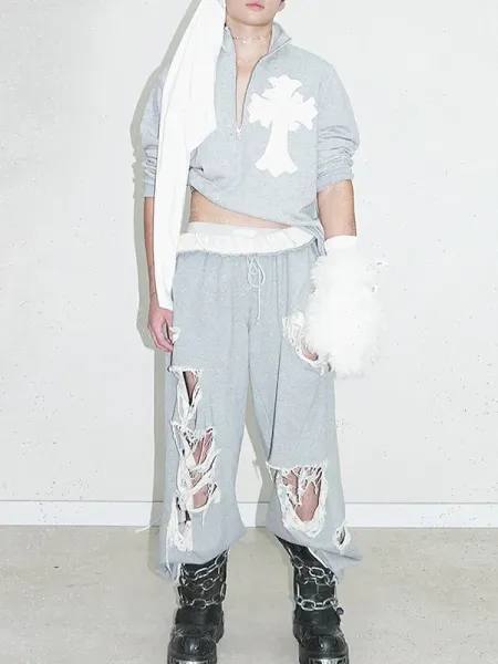 Design Distressed Oversized Sweatpants Gray - 5