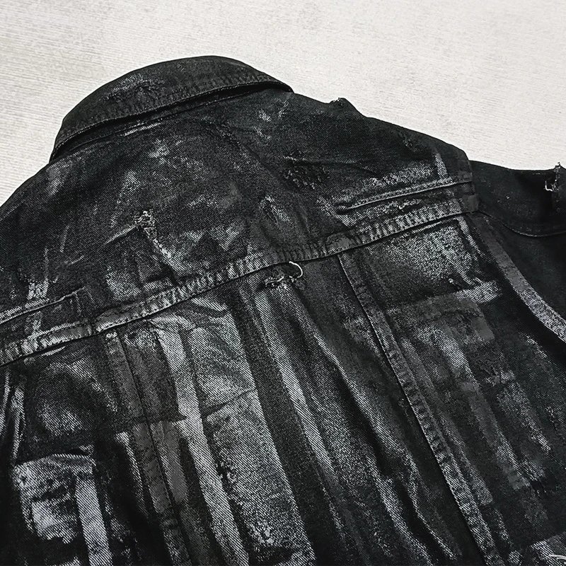 Design Distressed Black Denim Jacket - 4
