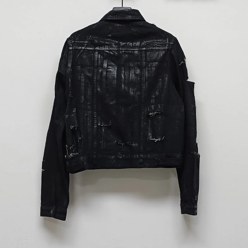 Design Distressed Black Denim Jacket - 2