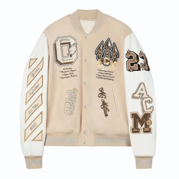 Off-White x AC Milan Varsity Jacket Beige and White Outerwear - 1