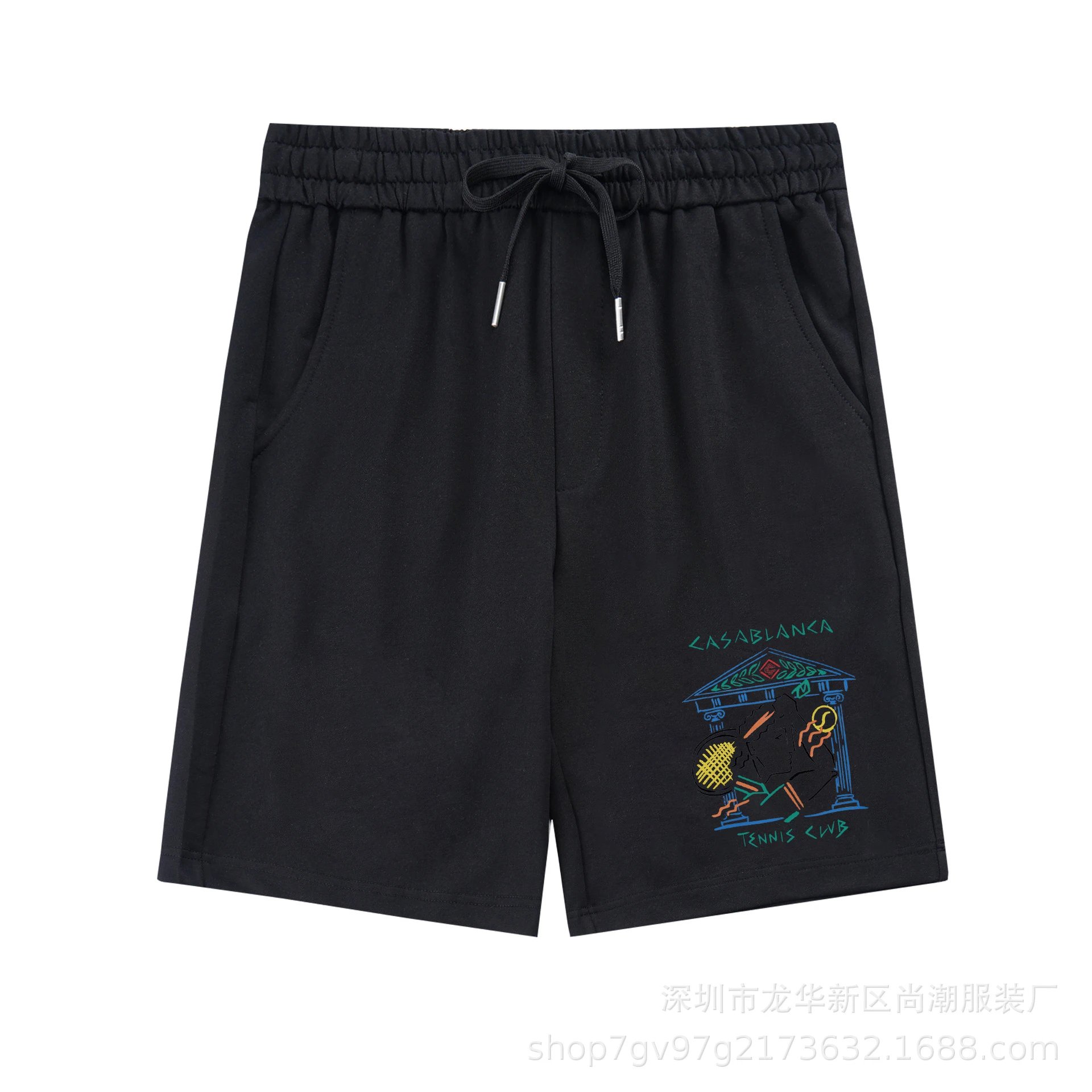 Casablanca Graphic Print Drawstring Waist Shorts Black - 12