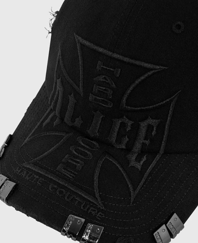 Opium Alice Hollywood Cross Pure Black Embroider Destroyed Lighter Clip Rivet Baseball Cap: seller detail photo 4