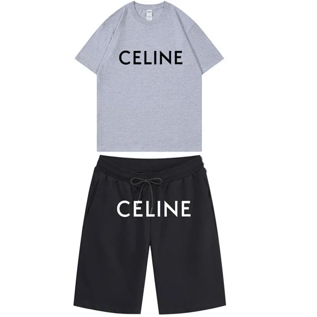 Celine Matching Sets Logo Print T-Shirt and Drawstring Shorts Set product detail image 10