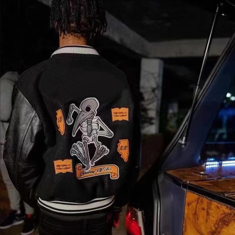 Off-White Varsity Jacket Black Purple Embroidered - 4