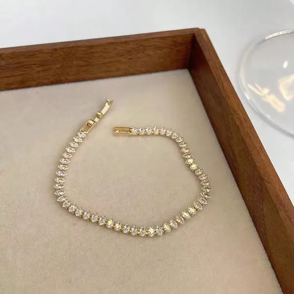 Design Tennis Bracelet Gold-Tone Clear Crystal Bracelet Jewelry - 1
