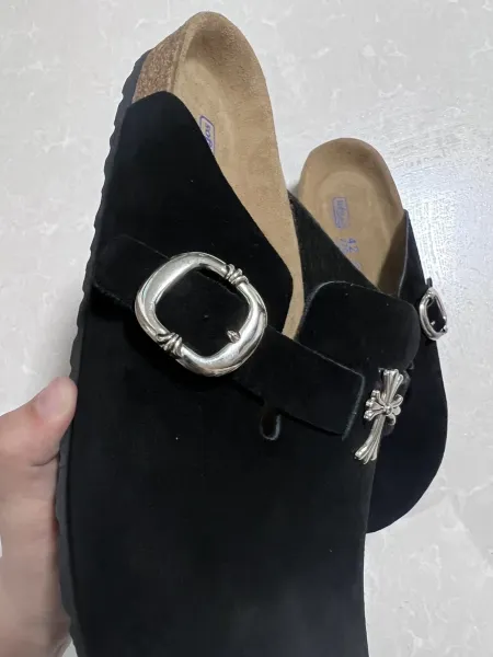 Chrome Hearts x Birkenstock Boston Clog Tan Suede Shoes Slippers - 4