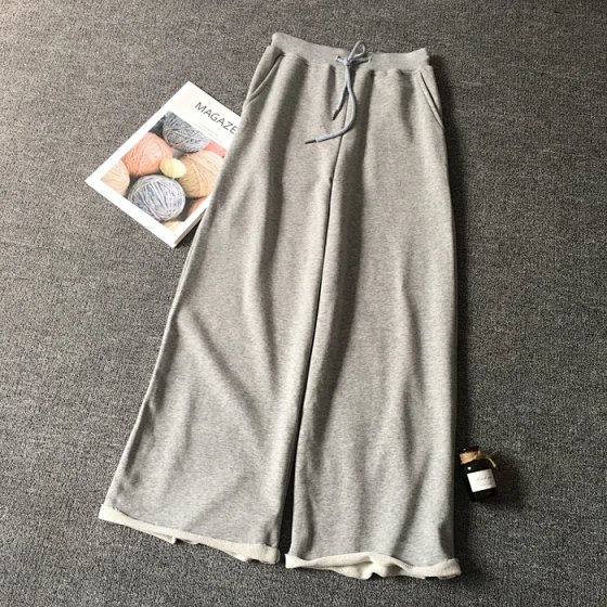 Pure color Terry high waist Drape Loose pants women's trousers Spring & Fall 2025 New arrival gray Casual sports Straight-leg pants