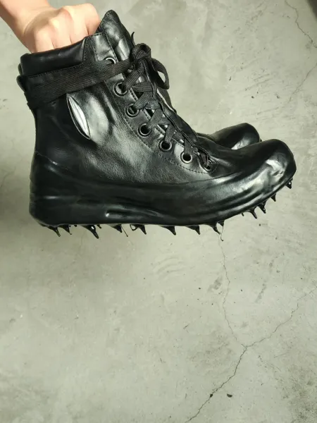 Maison Margiela Tabi Spike Sole White Leather Boots - 4