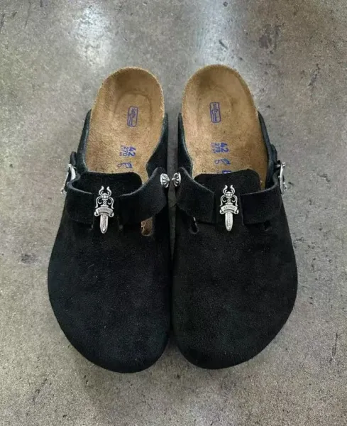 Chrome Hearts x Birkenstock Boston Clog Black Suede Sandals Slippers - 1