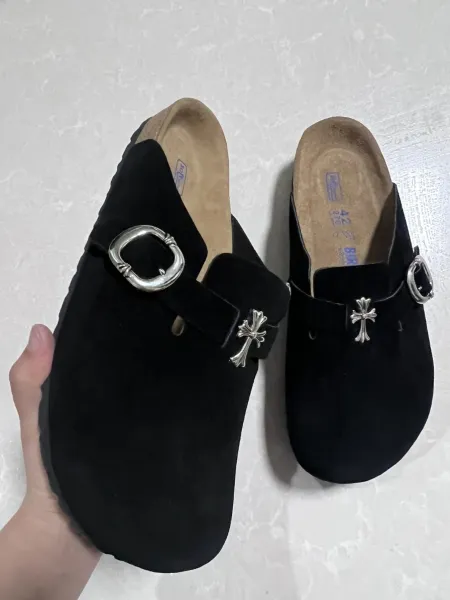 Chrome Hearts x Birkenstock Boston Clog Tan Suede Shoes Slippers - 3