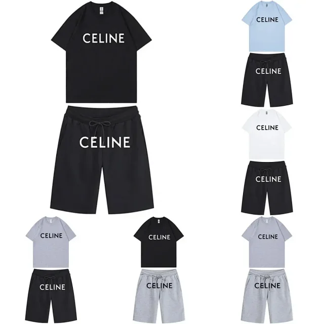 Celine Matching Sets Logo Print T-Shirt and Drawstring Shorts Set product detail image 15