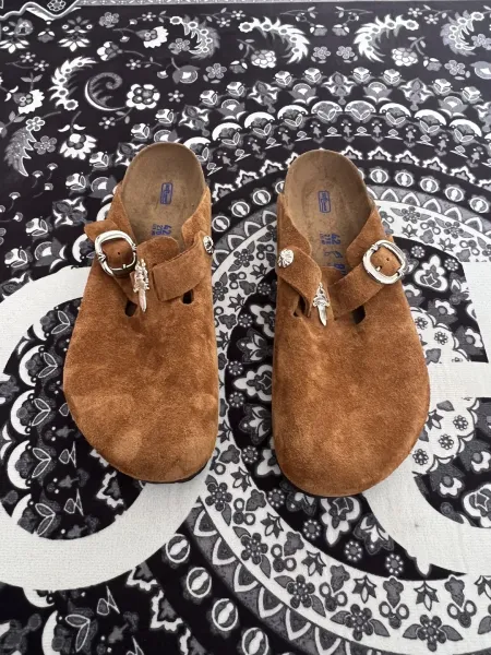 Chrome Hearts x Birkenstock Boston Clog Tan Suede Shoes Slippers - 1