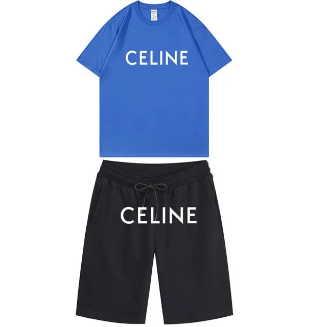 Celine Matching Sets Logo Print T-Shirt and Drawstring Shorts Set product detail image 13