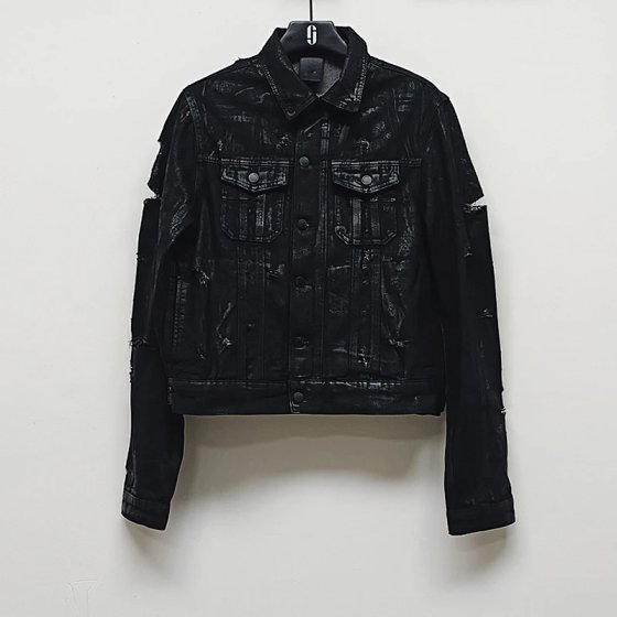 D Black Brush Wax 04ss Hedi Homme Style Laps Hand-Torn Big Distressed Denim Jacket Coat