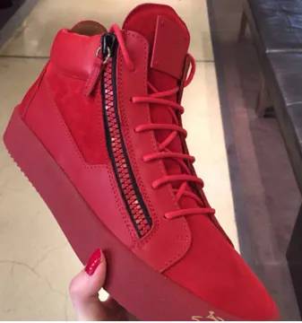 Design Giuseppe Zanotti High-Top Zipper Sneakers Red Chunky Sneakers - 1
