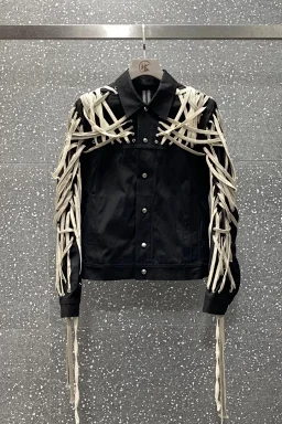 thumbnail for Classic high version dark wind main line pure handmade cotton rope woven Wang Yibo same style motorcycle jacket jacket for men and women