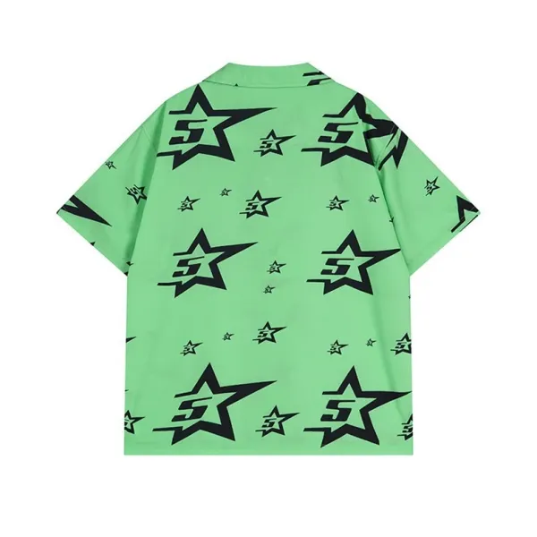 GRA Star Print Short-Sleeve Button-Up Shirt White - 15