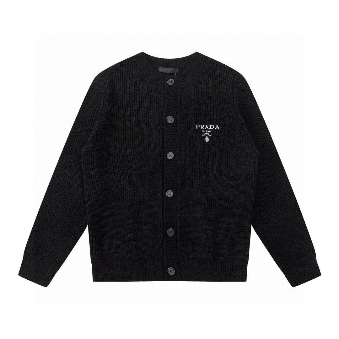 Prada Logo Knit Sweater Beige with Burgundy Trim - 8