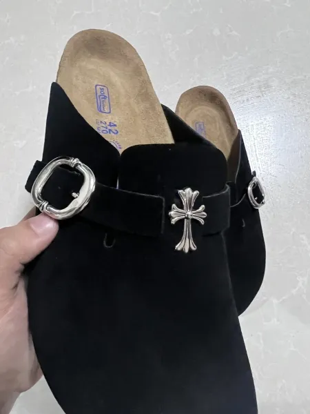Chrome Hearts x Birkenstock Boston Clog Tan Suede Shoes Slippers - 5