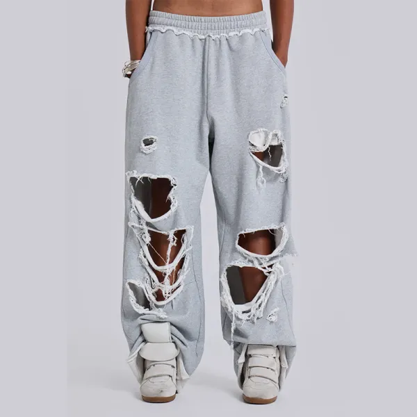 Design Distressed Oversized Sweatpants Gray - 1