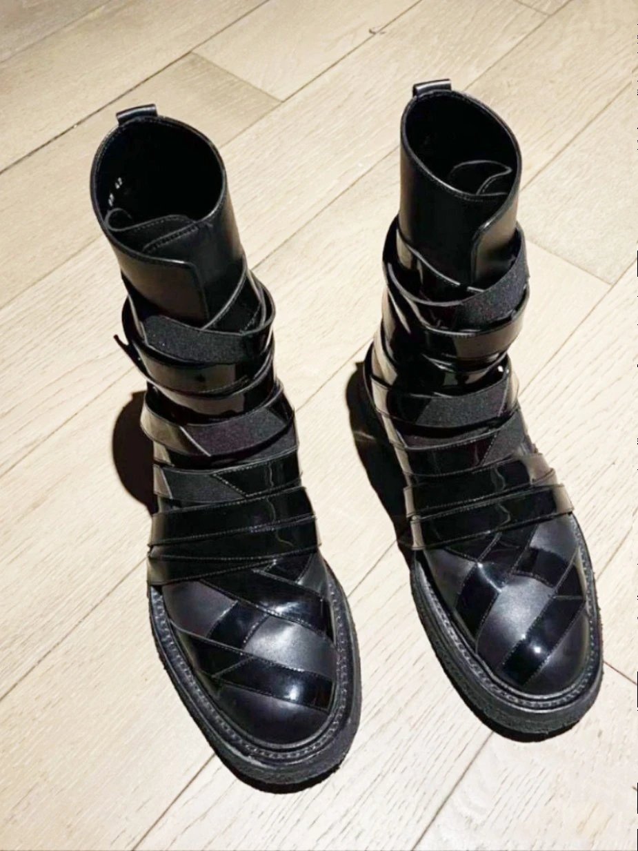 Design Gladiatorial Strap Boots Black Ankle Boots - 2