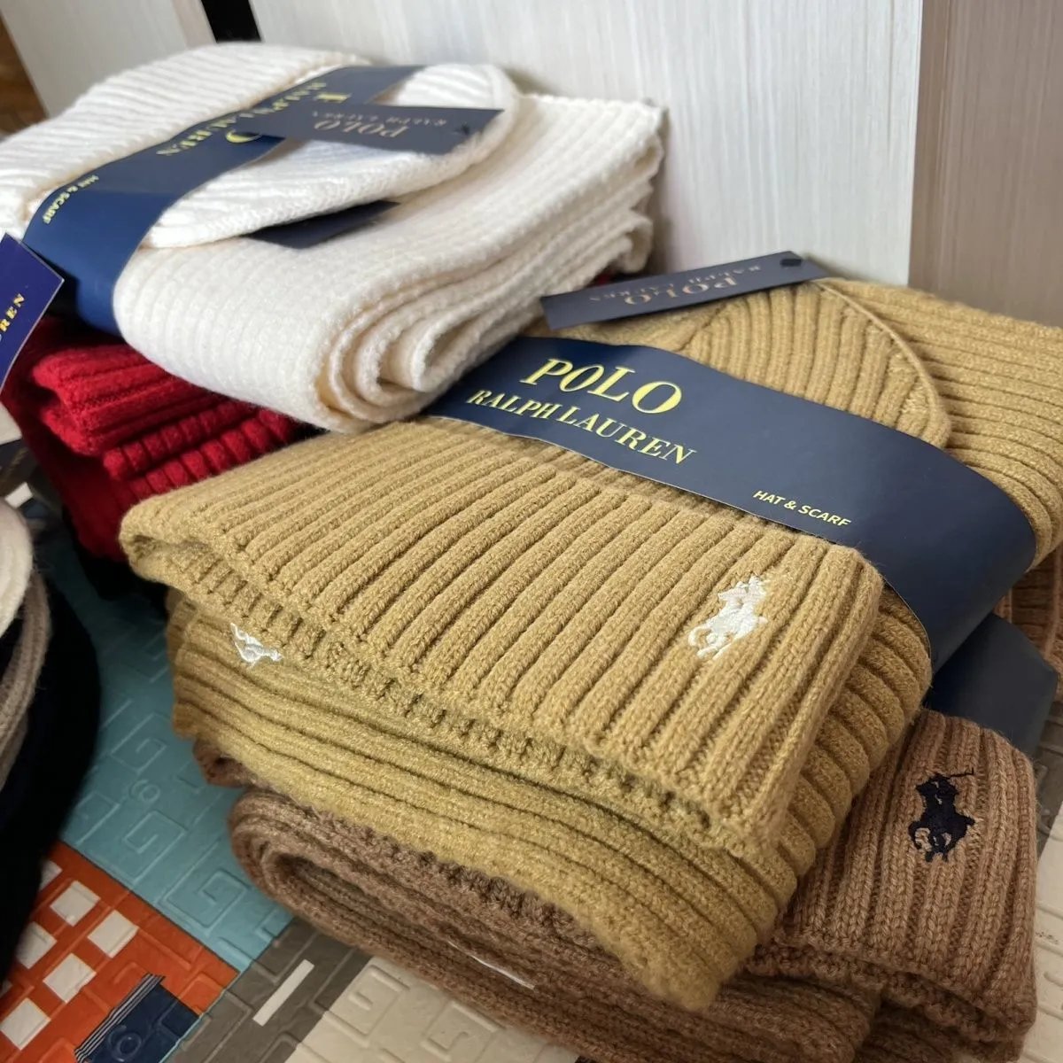 Polo Ralph Lauren Ribbed Knit Beanie & Scarf Set Beige Hats - 5