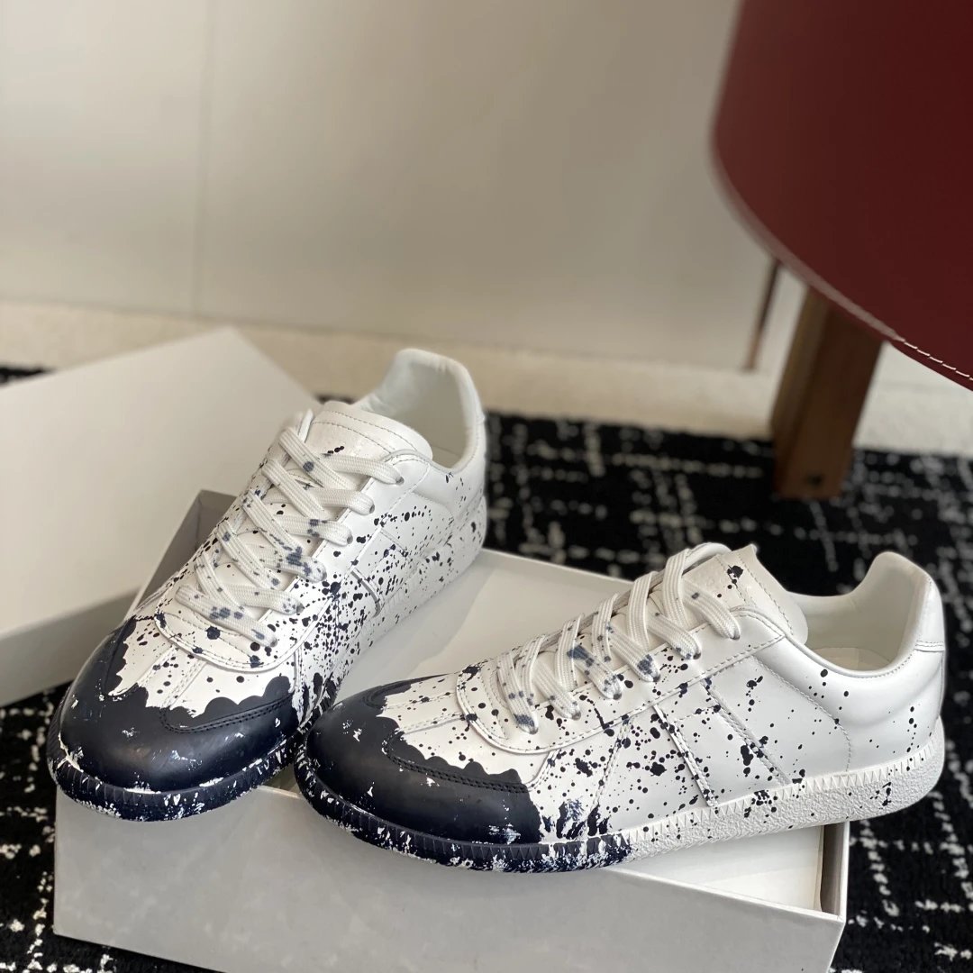Leather Ink Splatter White Black