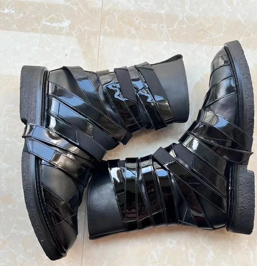 Design Gladiatorial Strap Boots Black Ankle Boots - 6