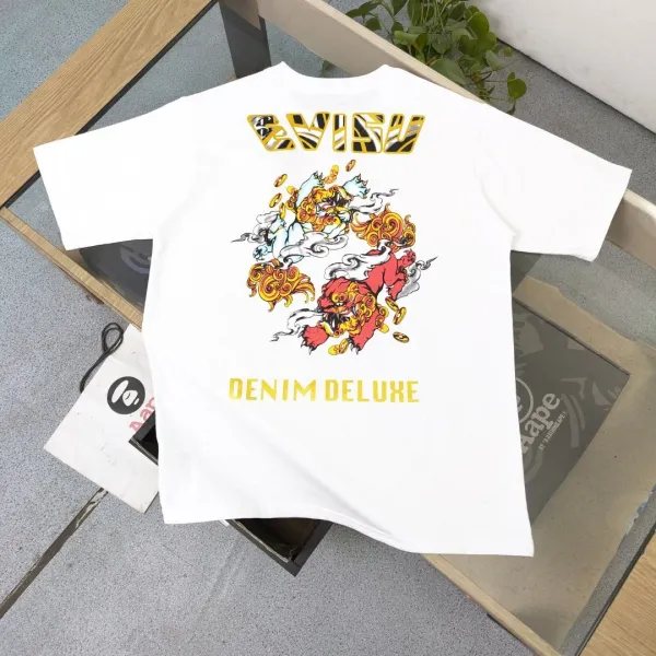 Evisu x Denim Deluxe Foo Dog Graphic Print White T-Shirt - 1