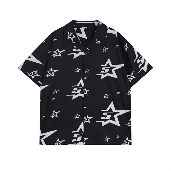 GRA Star Print Short-Sleeve Button-Up Shirt White - 16