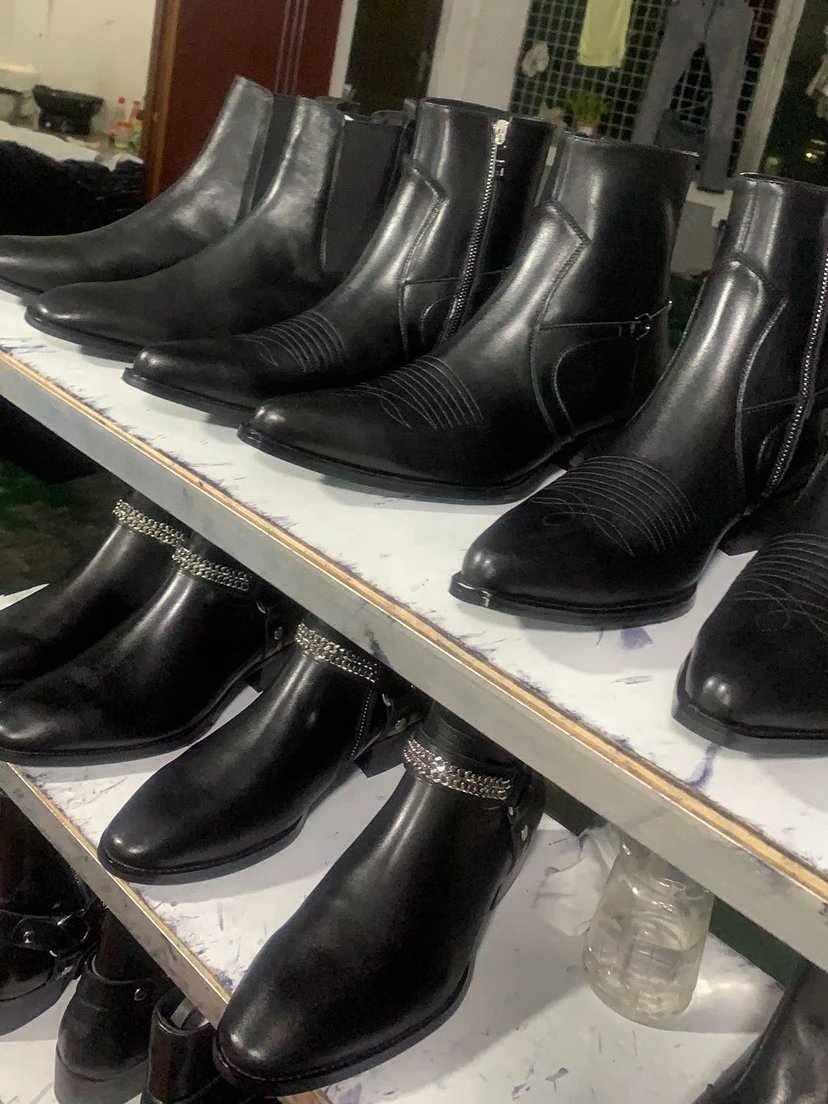 Design Moto-Style Ankle Boot Black Leather Boots - 3