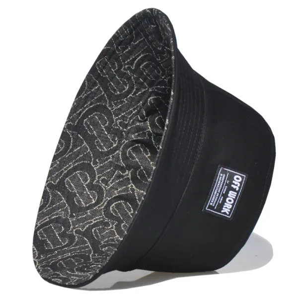 Off-White Bucket Hat Black with Signature Pattern - 1