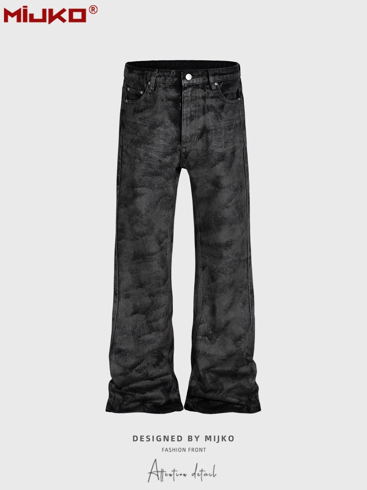 MIJKO Men's High Street Wide-Leg Black Trousers Unisex Hand-Brushed Glitter Skinny Jeans