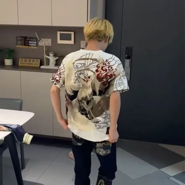 Design Nine-Tailed Fox Embroidered Graphic T-Shirt White - 7