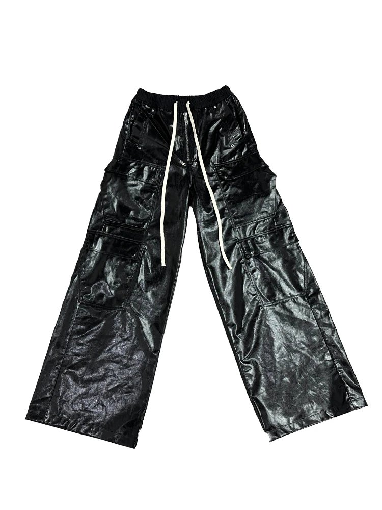 Design Wide-Leg Vinyl Cargo Pants Black - 5