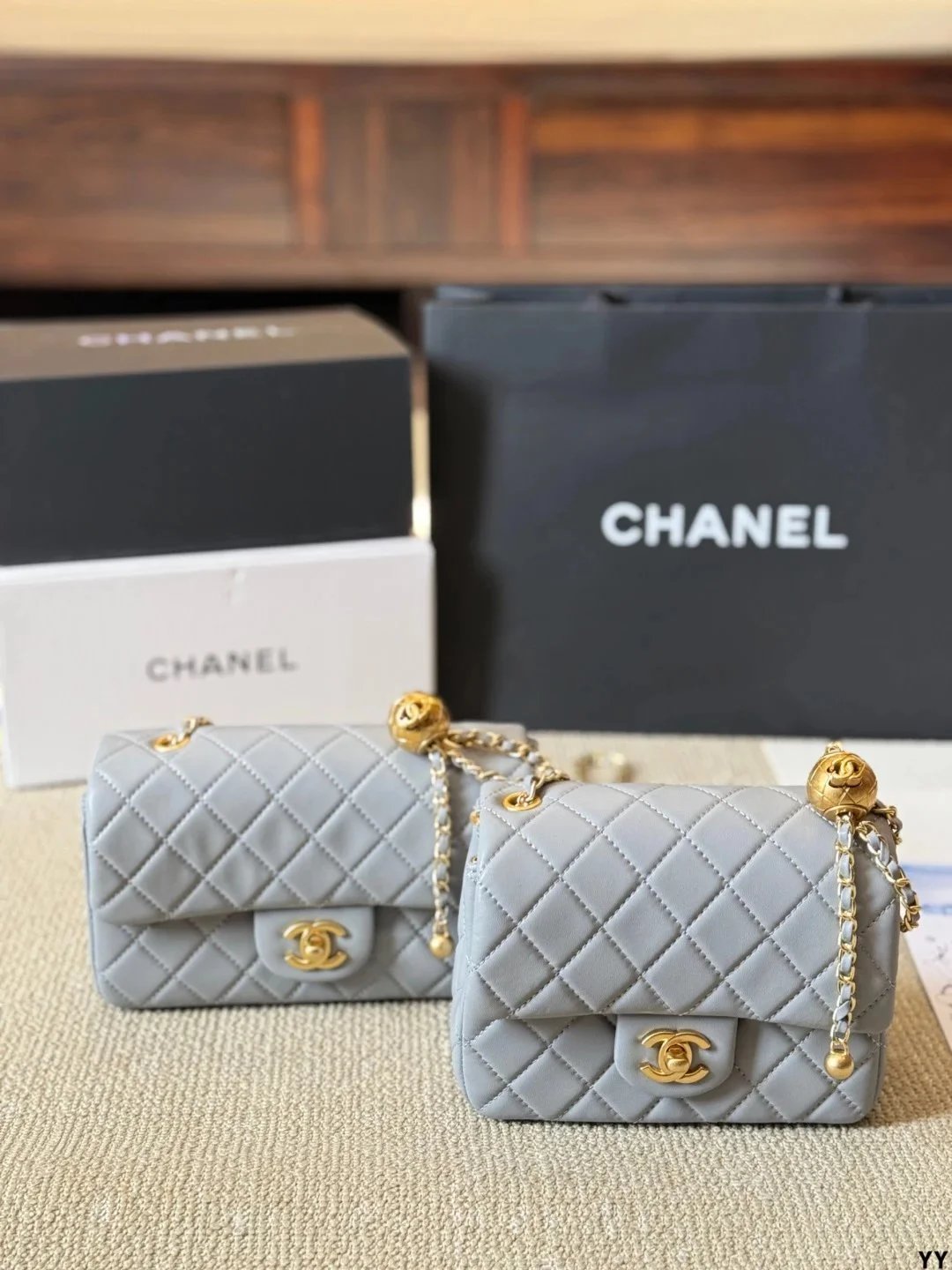 Chanel Mini Flap Bag Light Gray Quilted Lambskin with Gold Hardware Shoulder Bags - 1