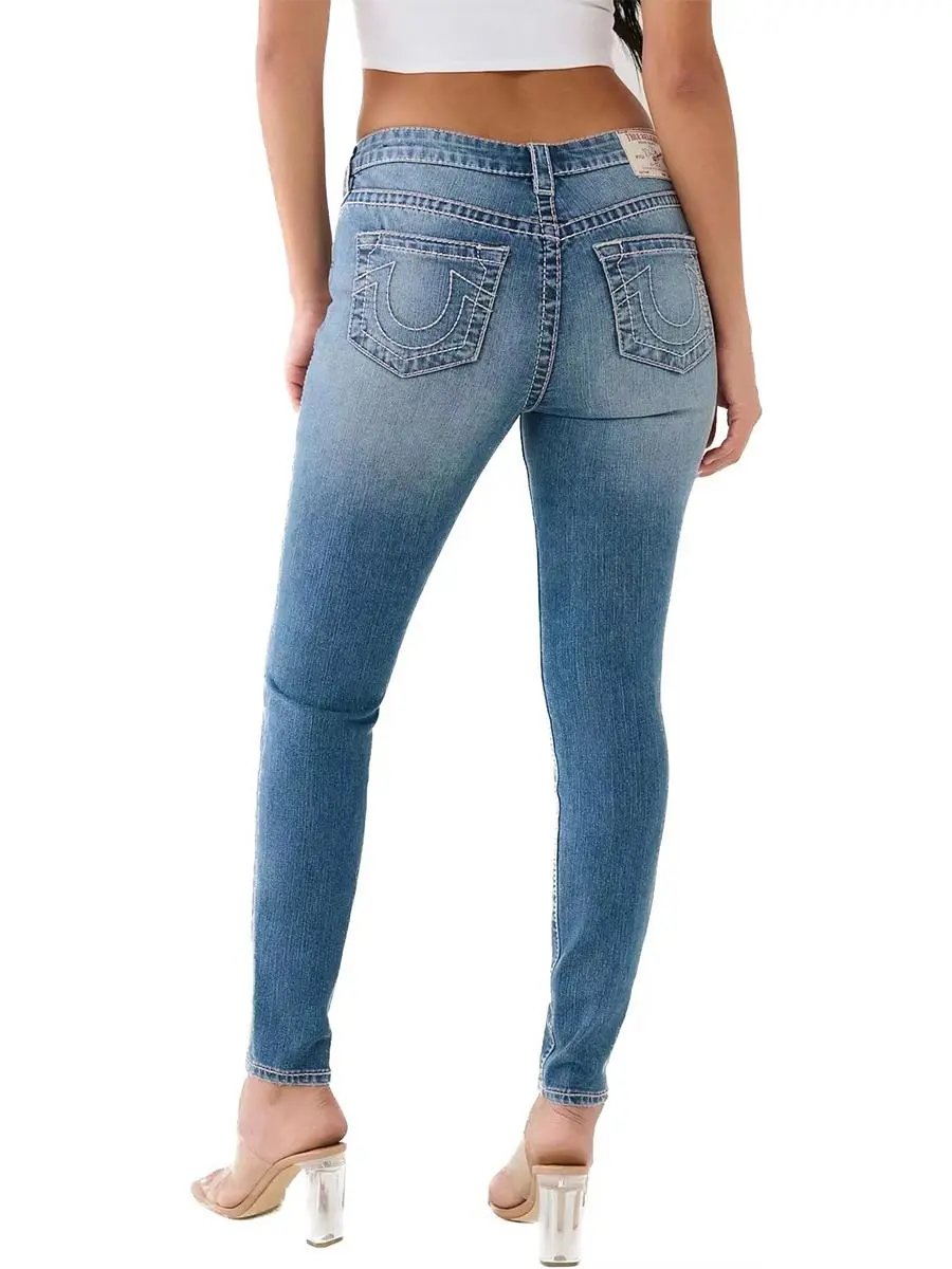 Design True Religion Skinny Fit Black Jeans with Signature Stitching Jeans - 5