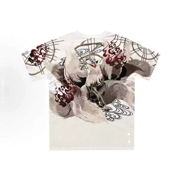 Design Nine-Tailed Fox Embroidered Graphic T-Shirt White - 1