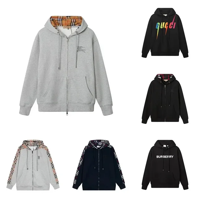 Burberry Hoodies & Sweatshirts Check-Trim Zip-Up Hooded Sweatshirt product detail image 1