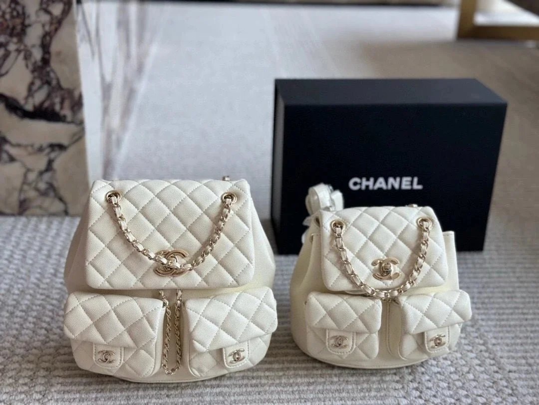 Chanel Mini Backpack White Quilted Lambskin with Gold Hardware