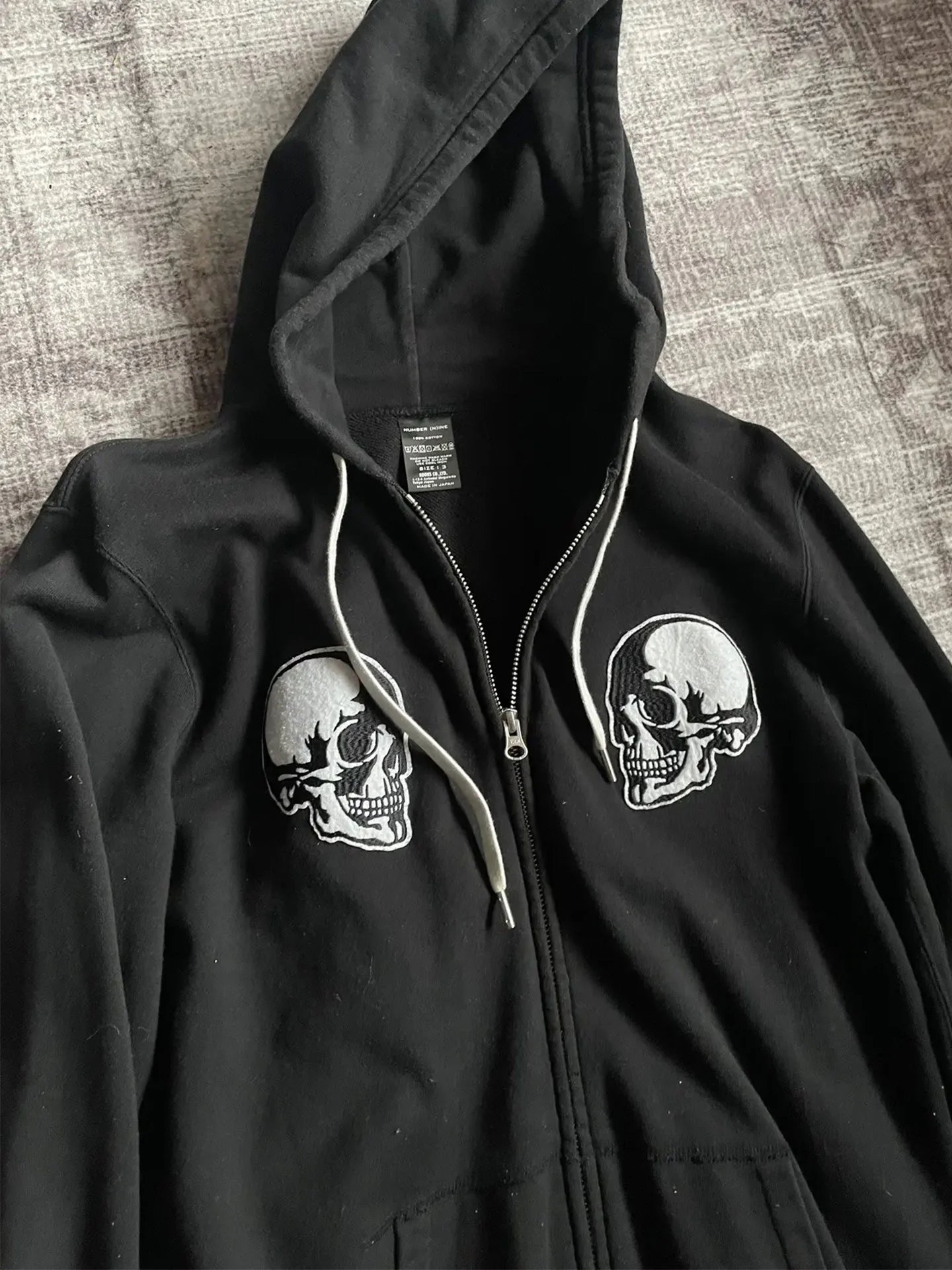 Independent Number(N)Ine Double Skull Black Embroidered Hooded Jacket Sports Sweatshirt