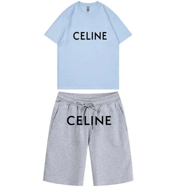 Celine Matching Sets Logo Print T-Shirt and Drawstring Shorts Set product detail image 14