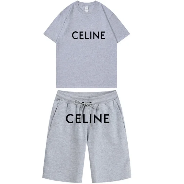 Celine Matching Sets Logo Print T-Shirt and Drawstring Shorts Set product detail image 12