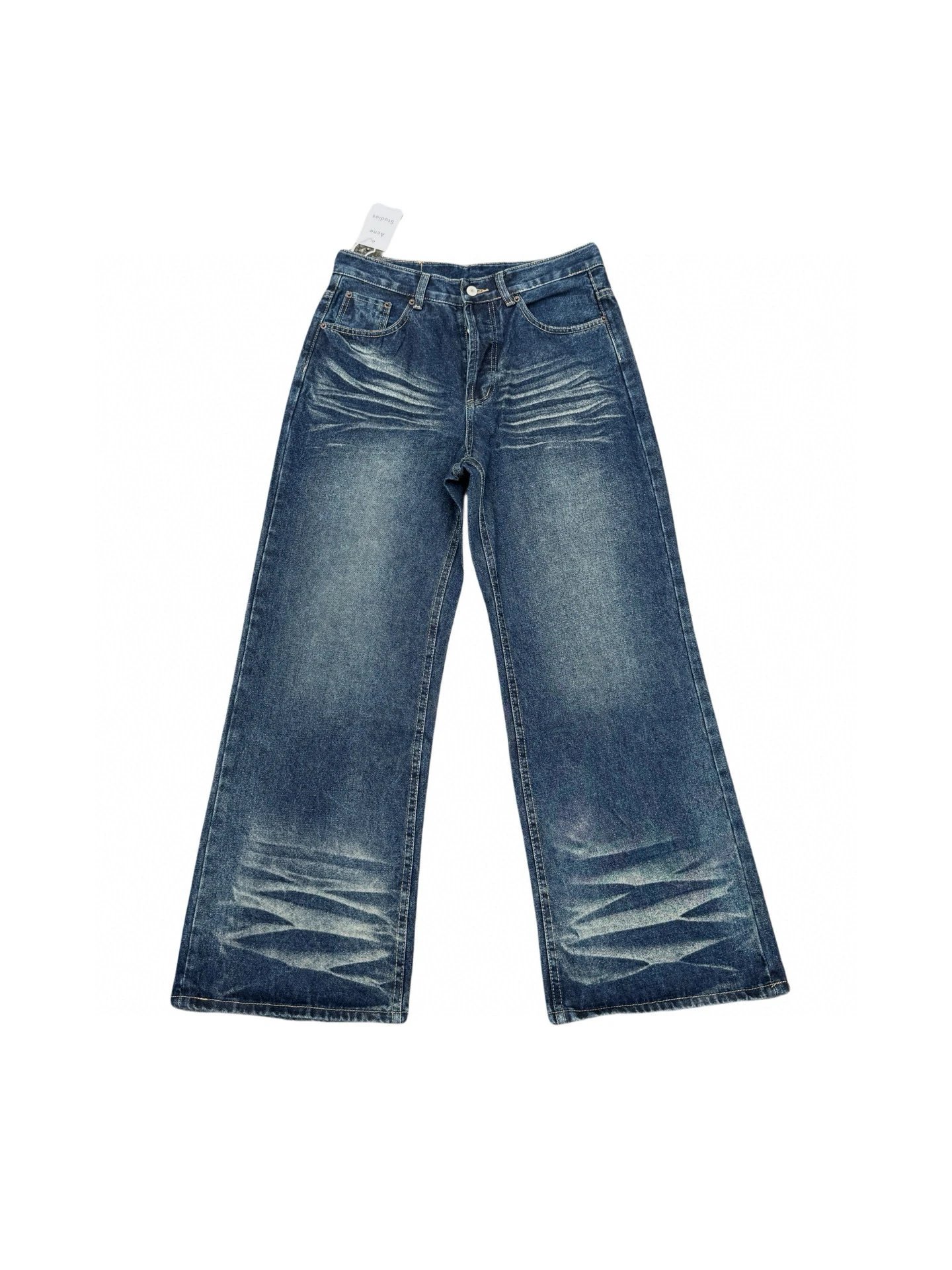 Design Distressed Washed Wide-Leg Jeans - 8