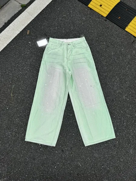 Design Wide-Leg Mint Green Acid Wash Jeans - 1