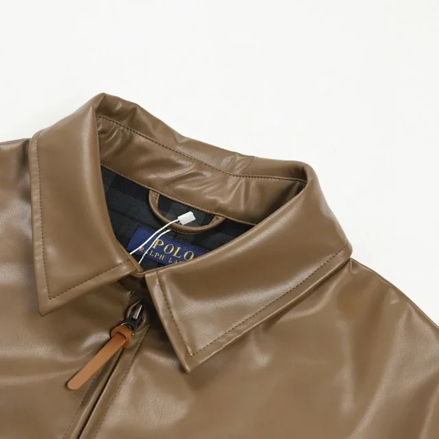 Polo Ralph Lauren Jackets Leather zip-up jacket with point collar and embroidered pony logo product detail image 4
