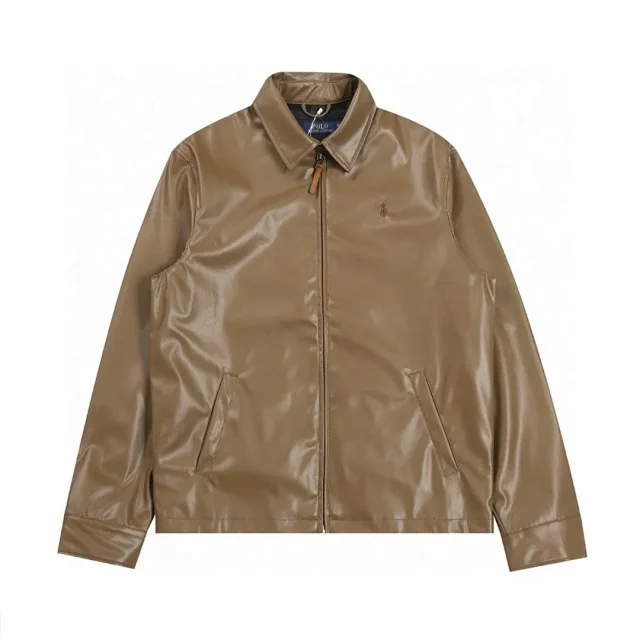 Polo Ralph Lauren Jackets Leather zip-up jacket with point collar and embroidered pony logo product detail image 1