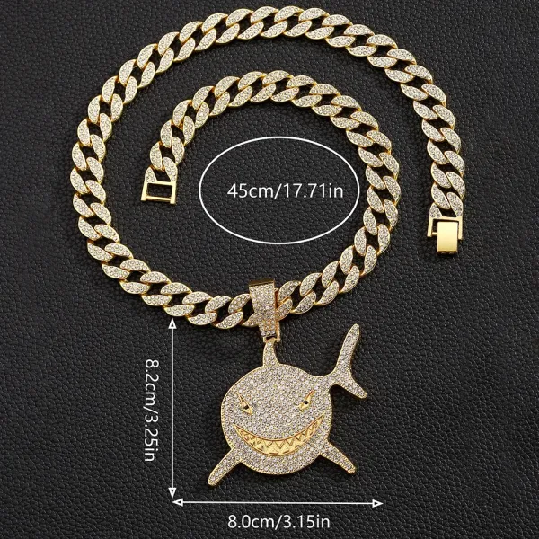 Design Shark Pendant Cuban Link Chain Necklace Gold Jewelry - 1